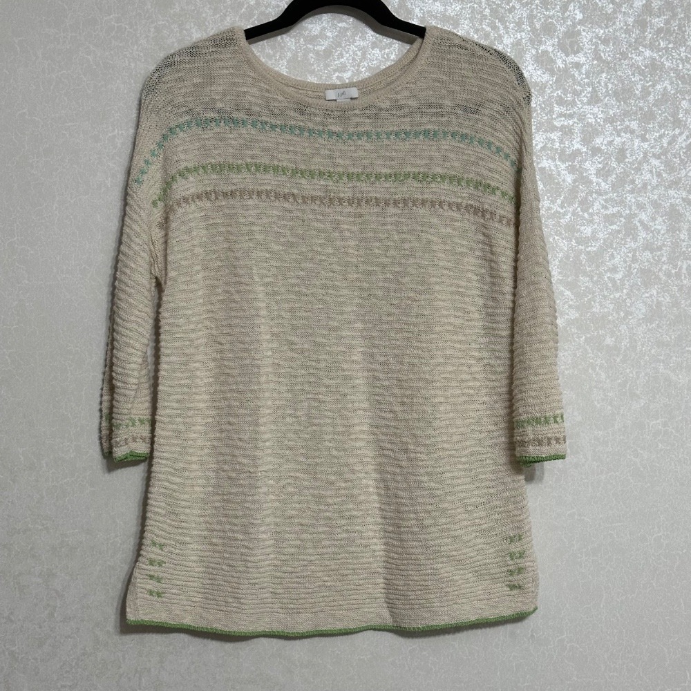 J. Jill Petite Tunic Sweater Textured‎ Knit Pullover 3/4 Sleeve Striped Beige S